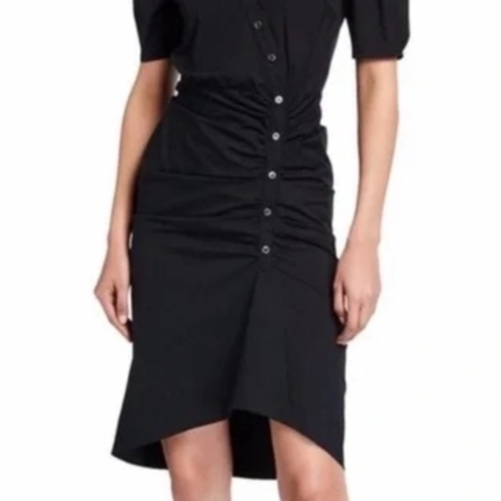 Veronica Beard Atia Cotton Poplin Ruched Stretch Button Front Black Dress Sz 12 - Picture 2 of 15
